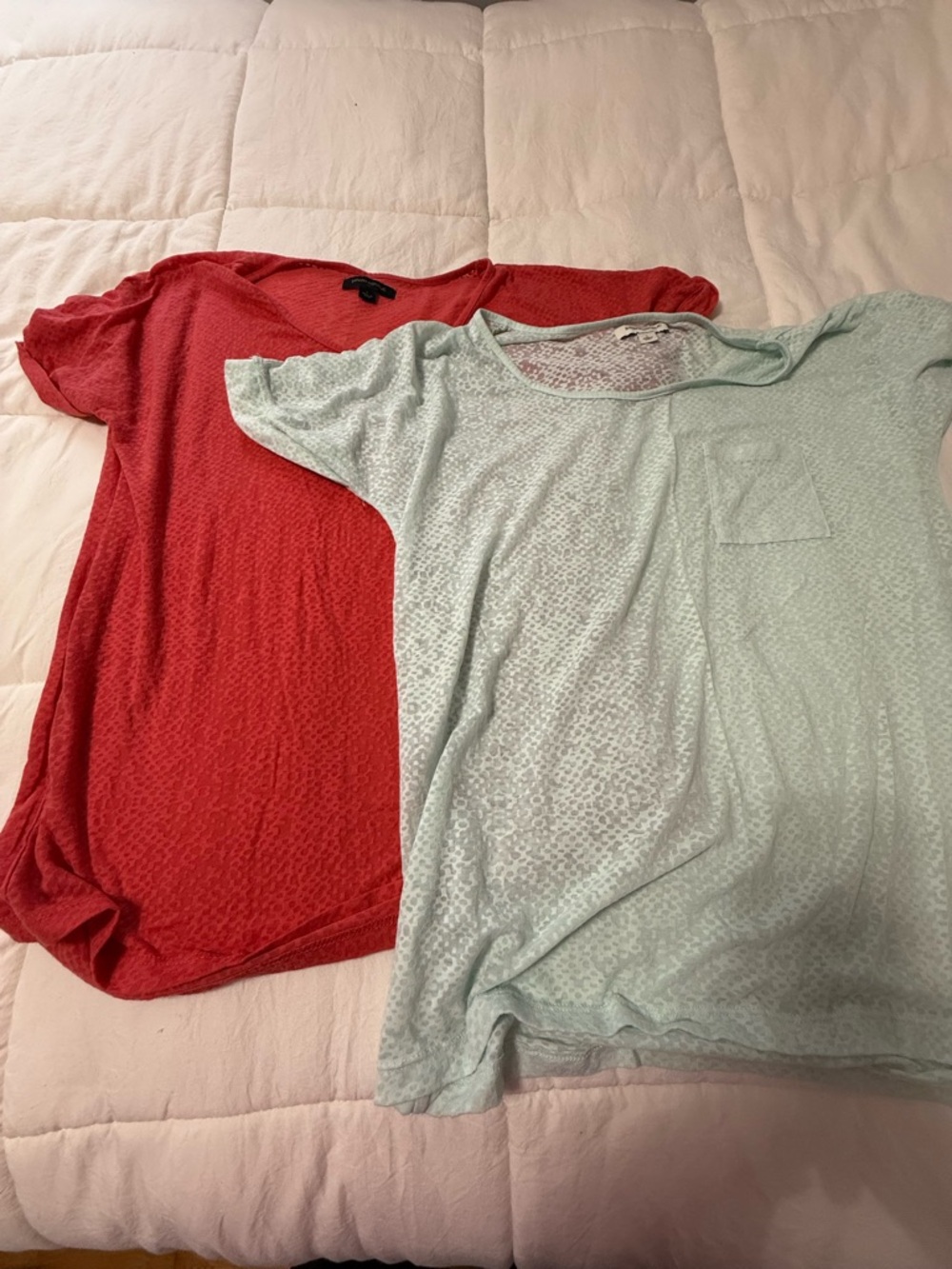 TWO Short-Sleeve Scoop Neck Top - Coral and Mint